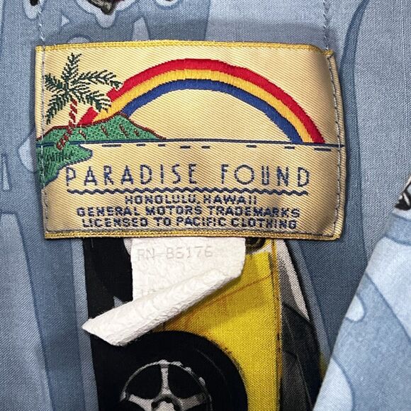 Paradise Found Corvette Shirt Mens Large Hawaiian Button Up Classic Cars READ - Picture 9 of 11